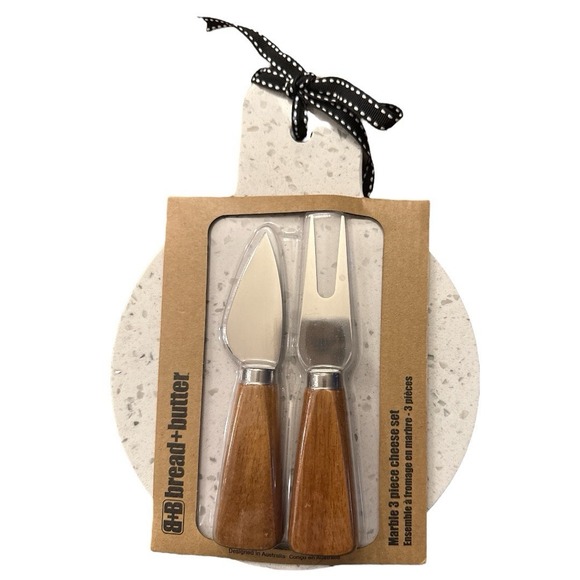Bread + Butter Marble‎ 3 Piece Cheese Set Board Utensils NWT Hostess Gift - Picture 1 of 5